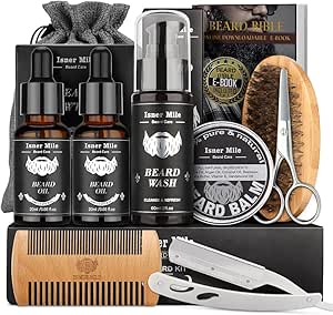 Kit barba per uomo con olio, balsamo, shampoo, pennello e pettine, ideale per un trattamento post-trattamento