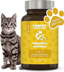 Vermifugo naturale per gatti con fermenti lattici e vitamine b complex - combatte vermi tondi e vermi piatti - 120 compresse