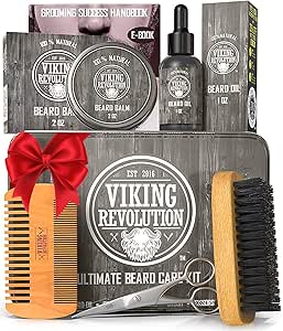 viking revolution kit barba uomo, completo di spazzola in setola di cinghiale e accessori