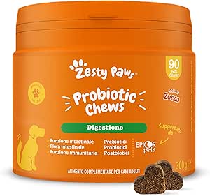 Zesty paws probiotici per cani chew, integratore alimentare complementare per cani adulti